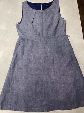 Tahari Two-Tone Linen Blend Blue Shift Dress